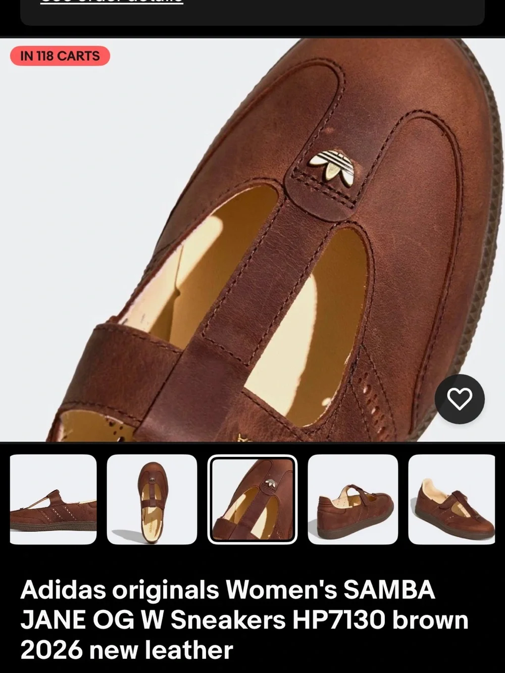 adidas Women's Samba Jane T‑Strap Sneakers in Brown - Picture 3 of 6